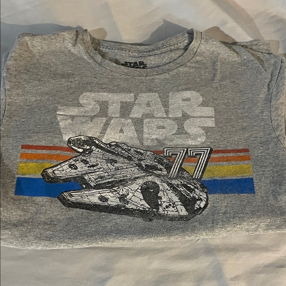 Star Wars Kids Gray Tee with Millennium Falcon and Retro Stripes